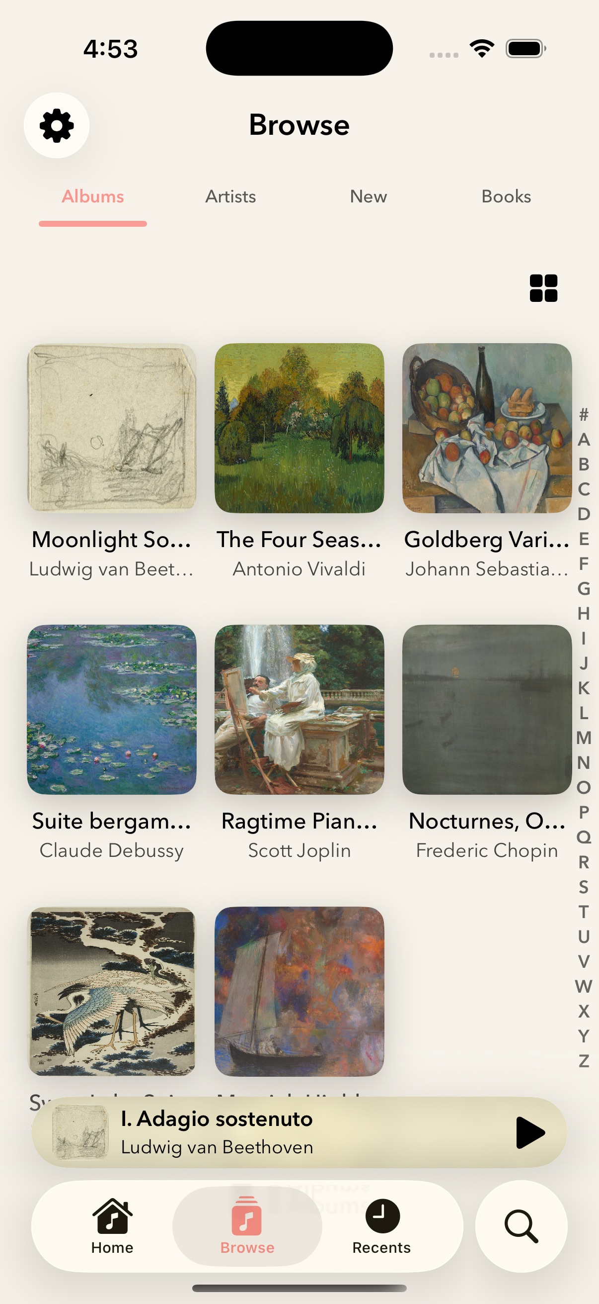Interlude Browse showing a visual album archive.