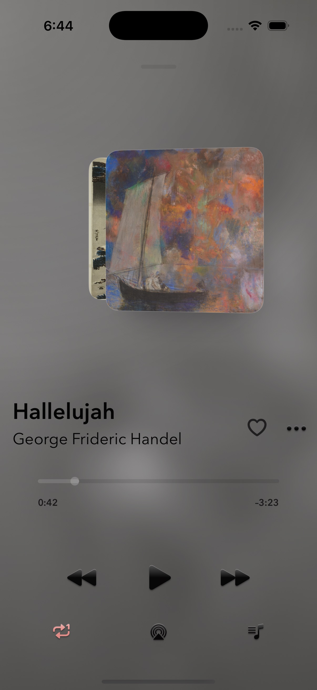 Interlude Now Playing with artwork, waveform, and playback controls.